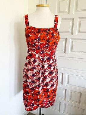 Ivy + Blu Red Purple Cream Floral Dress Wide Straps Tulip Style Sundress Size 12